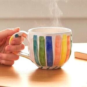 Multi Color Stripes & PolkaDots Pottery Coffee Mug